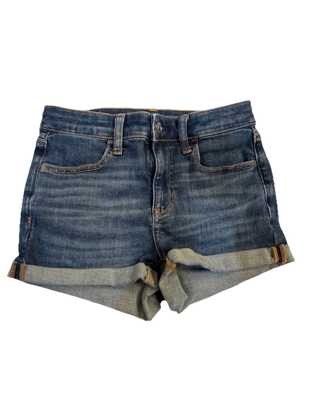 American Eagle Outfitters Washed Blue Rolled-Cuff Denim Shorts